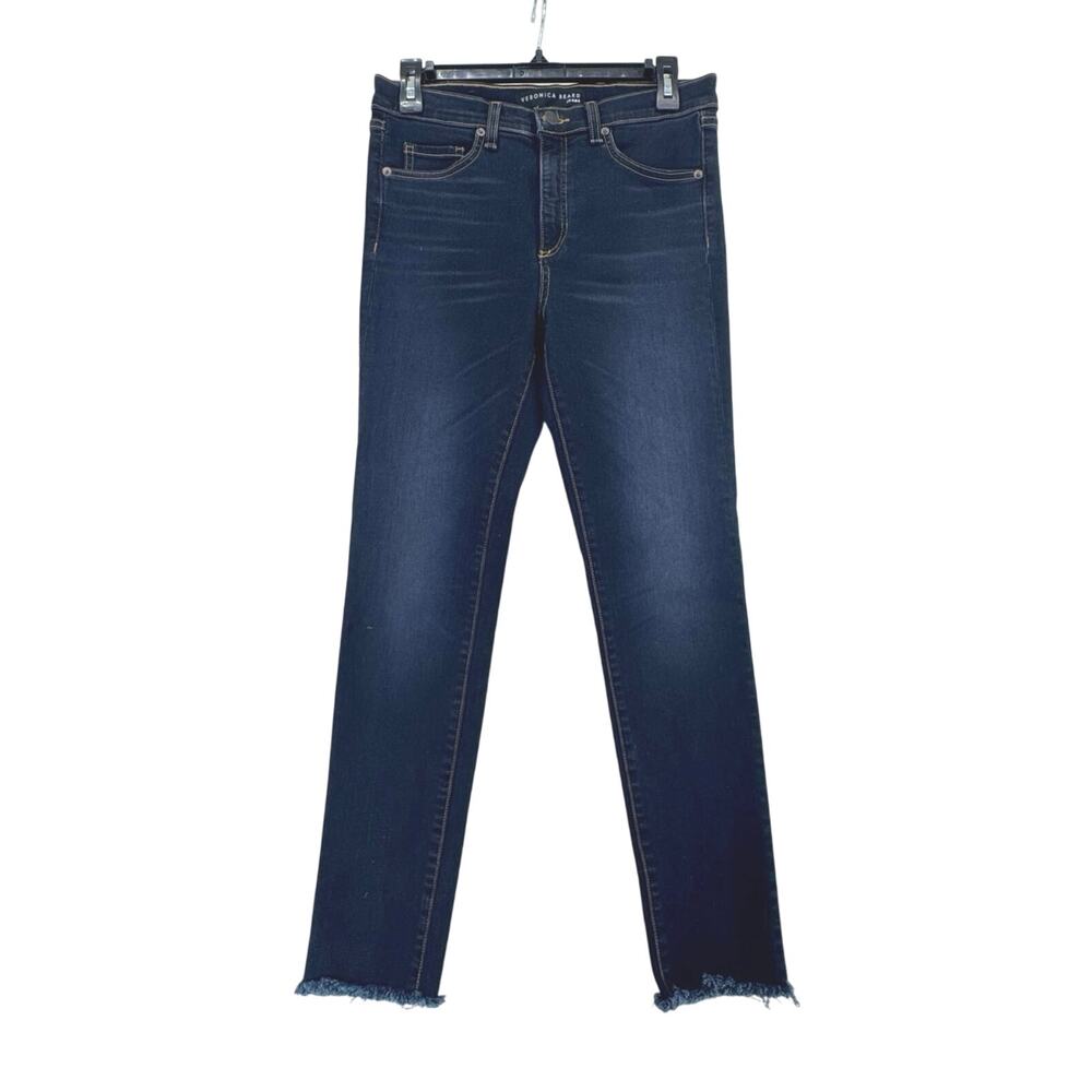 Veronica Beard Kate Indigo High Rise Crop Jeans Raw Hem Stretch Denim Chic  27